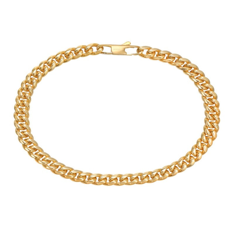 18K Gold Thin Cuban Chain Bracelet For Men