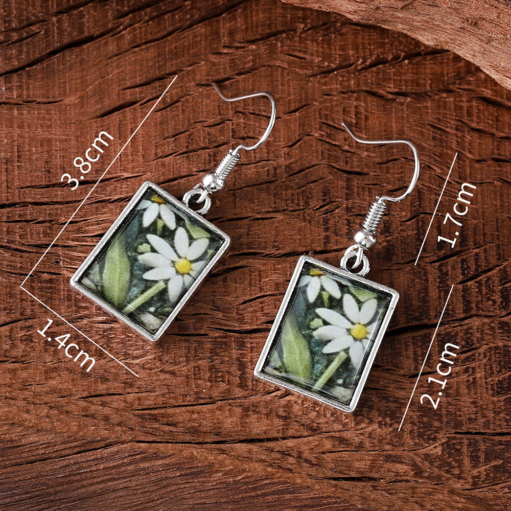 Vintage Square Pendant Necklace Earrings