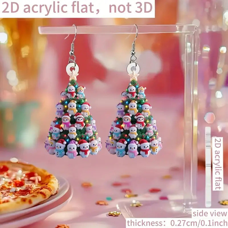 Creative Acrylic Flat XINGX Christmas Tree Earrings
