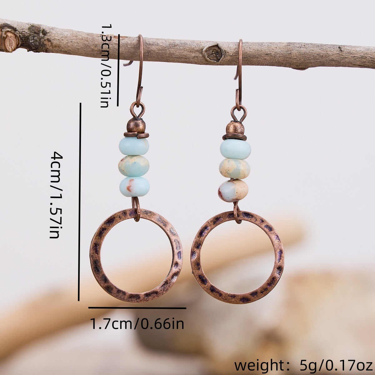 Hammered Turquoise Beaded Pendant Creative Retro Women's Fashion Earrings