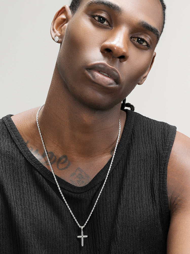 S925 Pure Silver Cross Pendant For Men, Vintage, Trendy, Personalized Necklace