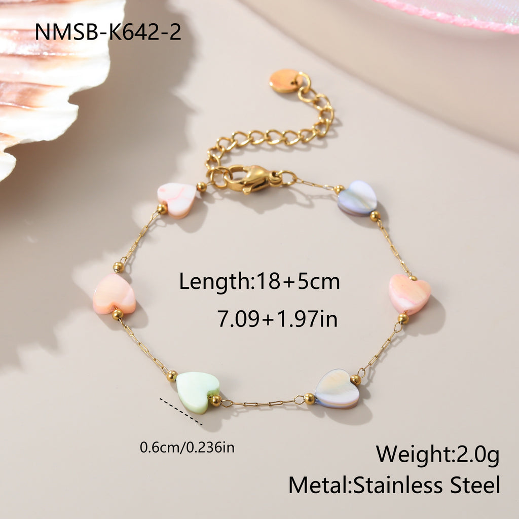 Ins Style Colorful Heart-shaped Fritillary Stainless Steel Necklace