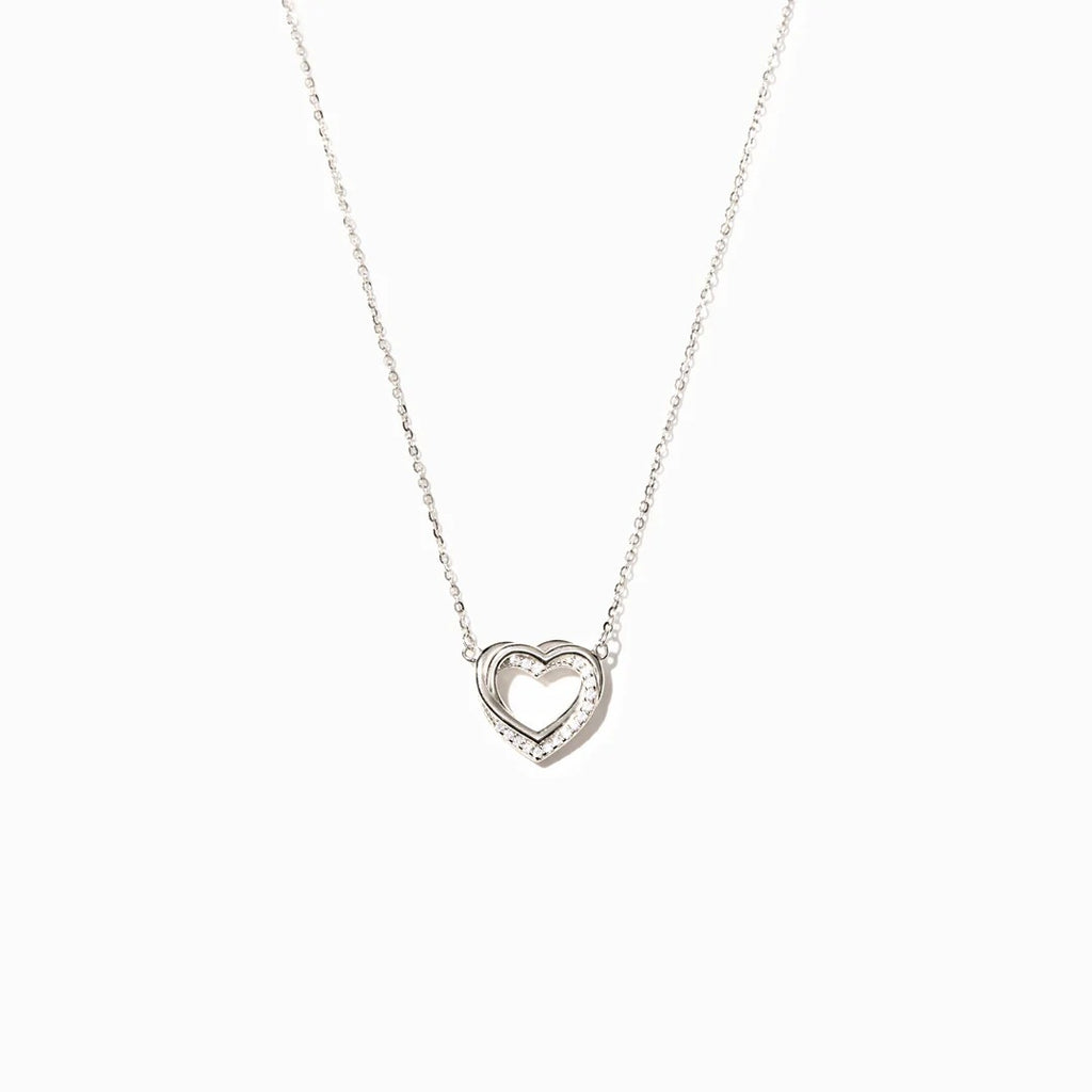 S925 Sterling Silver Overlapping Double Hollow Heart Necklace For Women